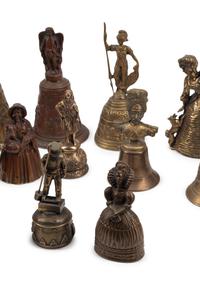 An Collection of Twenty Continental Bronze and Brass Figural Bells