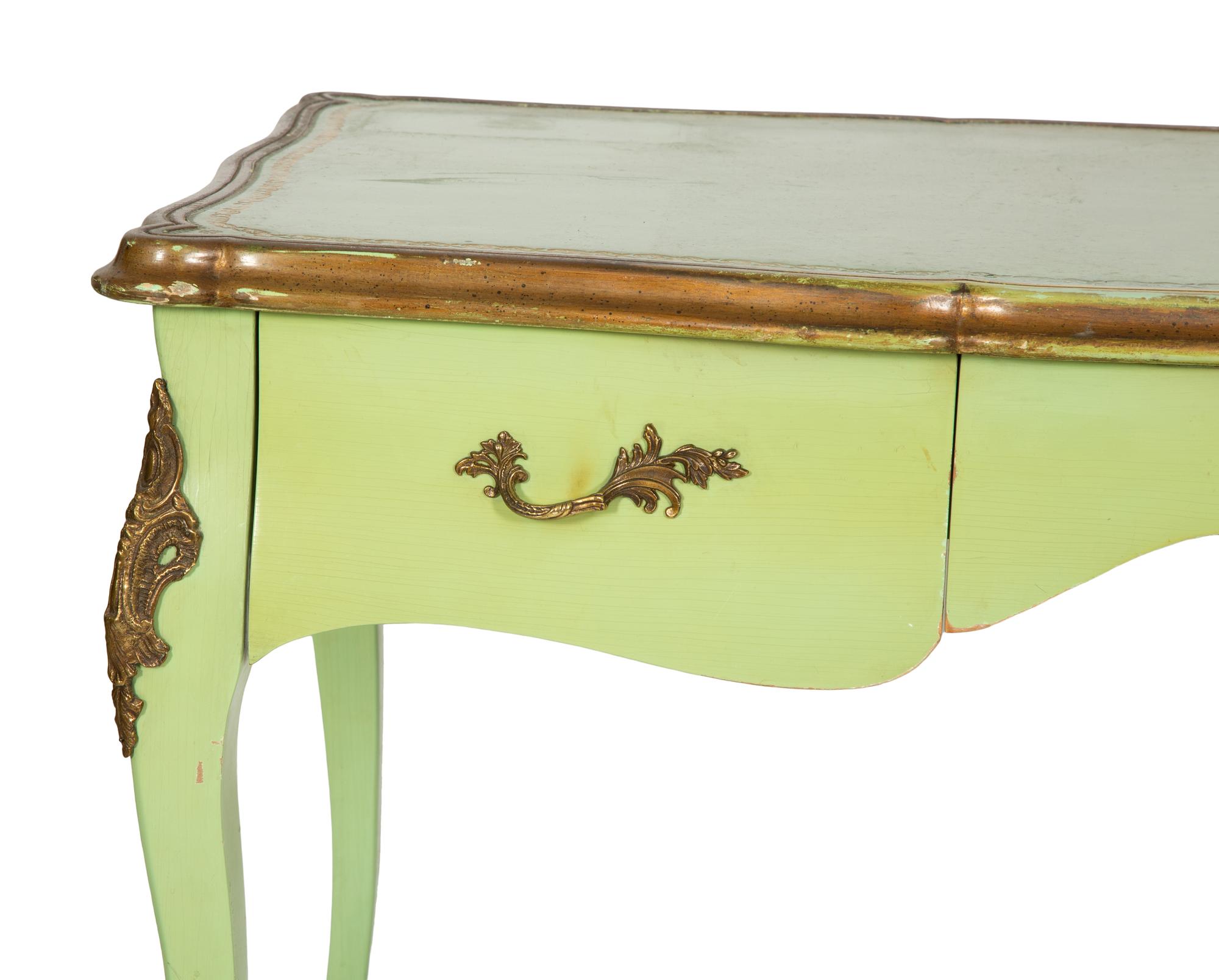 A Louis XV Style Gilt Metal Mounted Green-Painted Bureau Plat