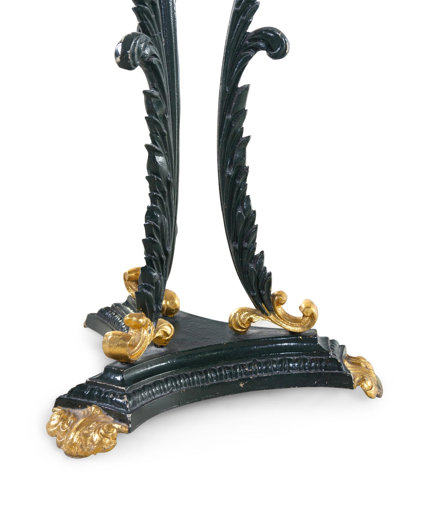 A Green Painted and Parcel Gilt Iron Side Table