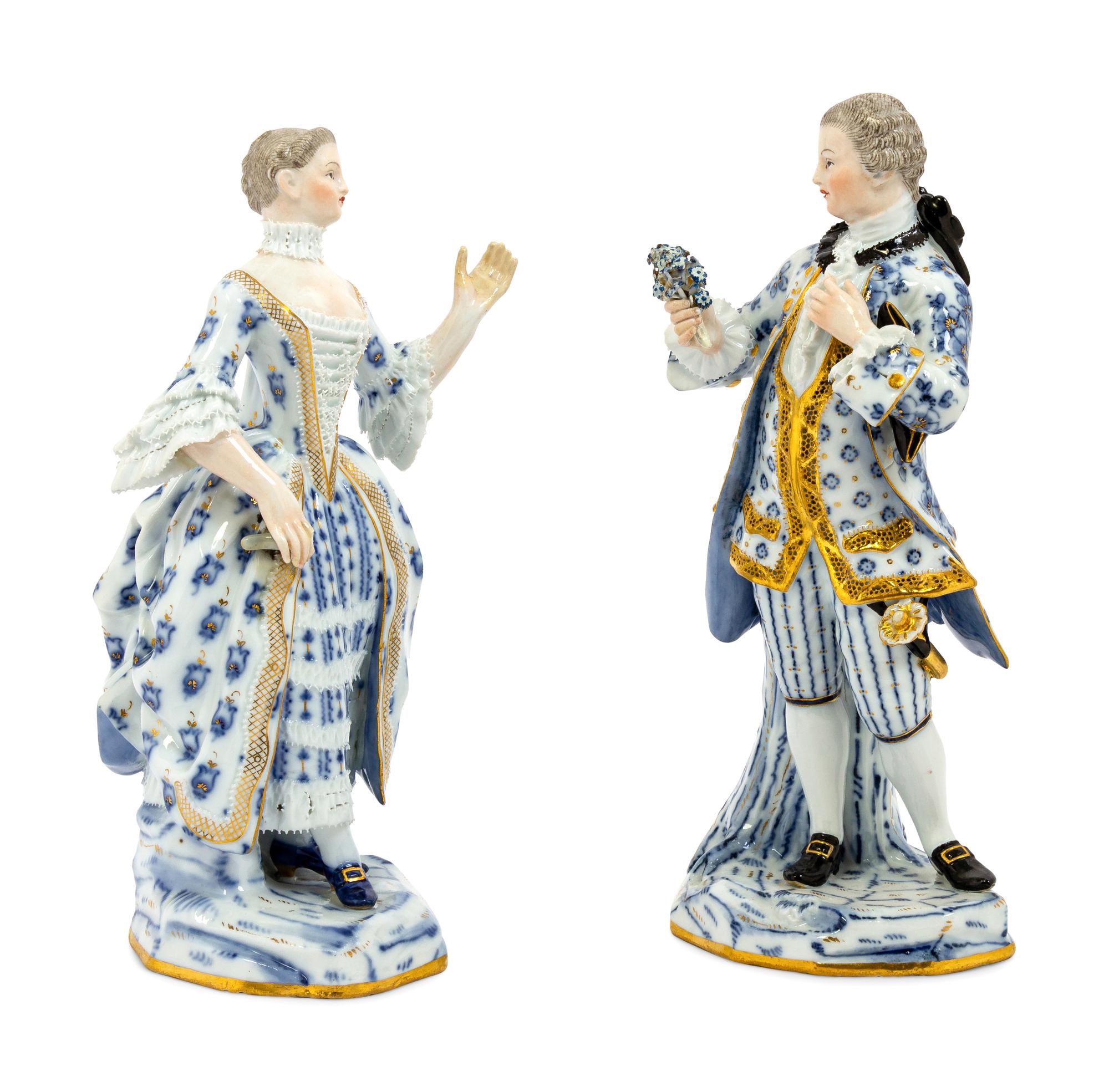 A Pair of Meissen Blue and White Figures