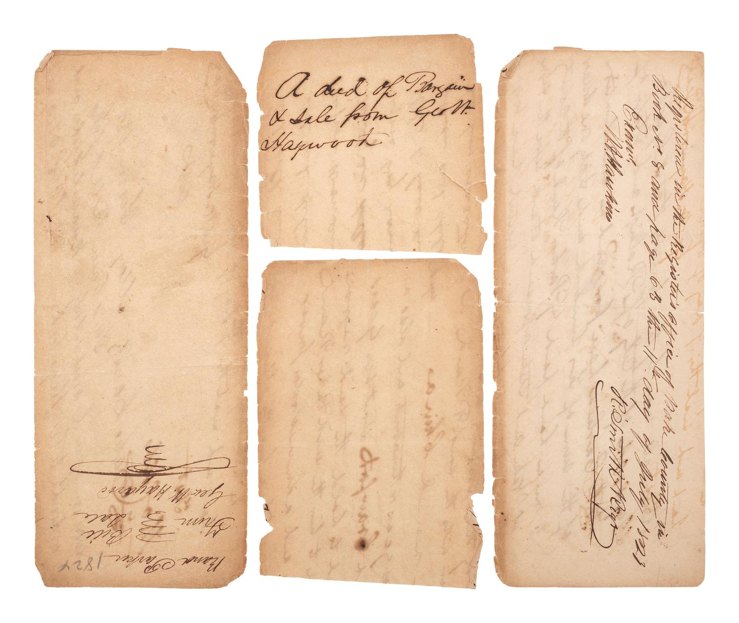 [SLAVERY & ABOLITION]. Manuscript bill of sale for enslaved woman "China" and enslaved child "Crawford." Wake County, NC, ca 1820s.