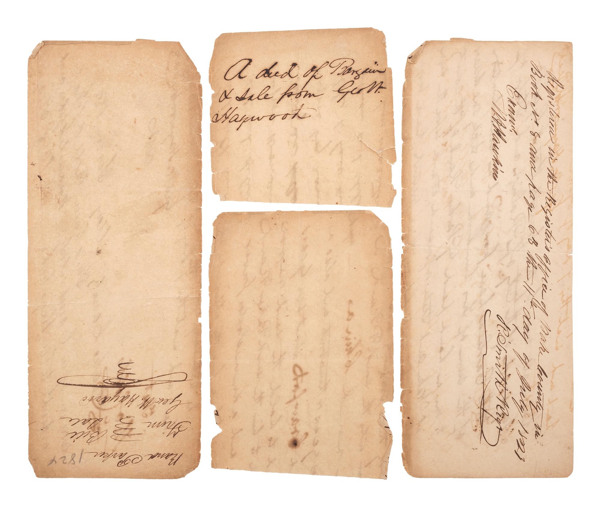 [SLAVERY & ABOLITION]. Manuscript bill of sale for enslaved woman "China" and enslaved child "Crawford." Wake County, NC, ca 1820s.