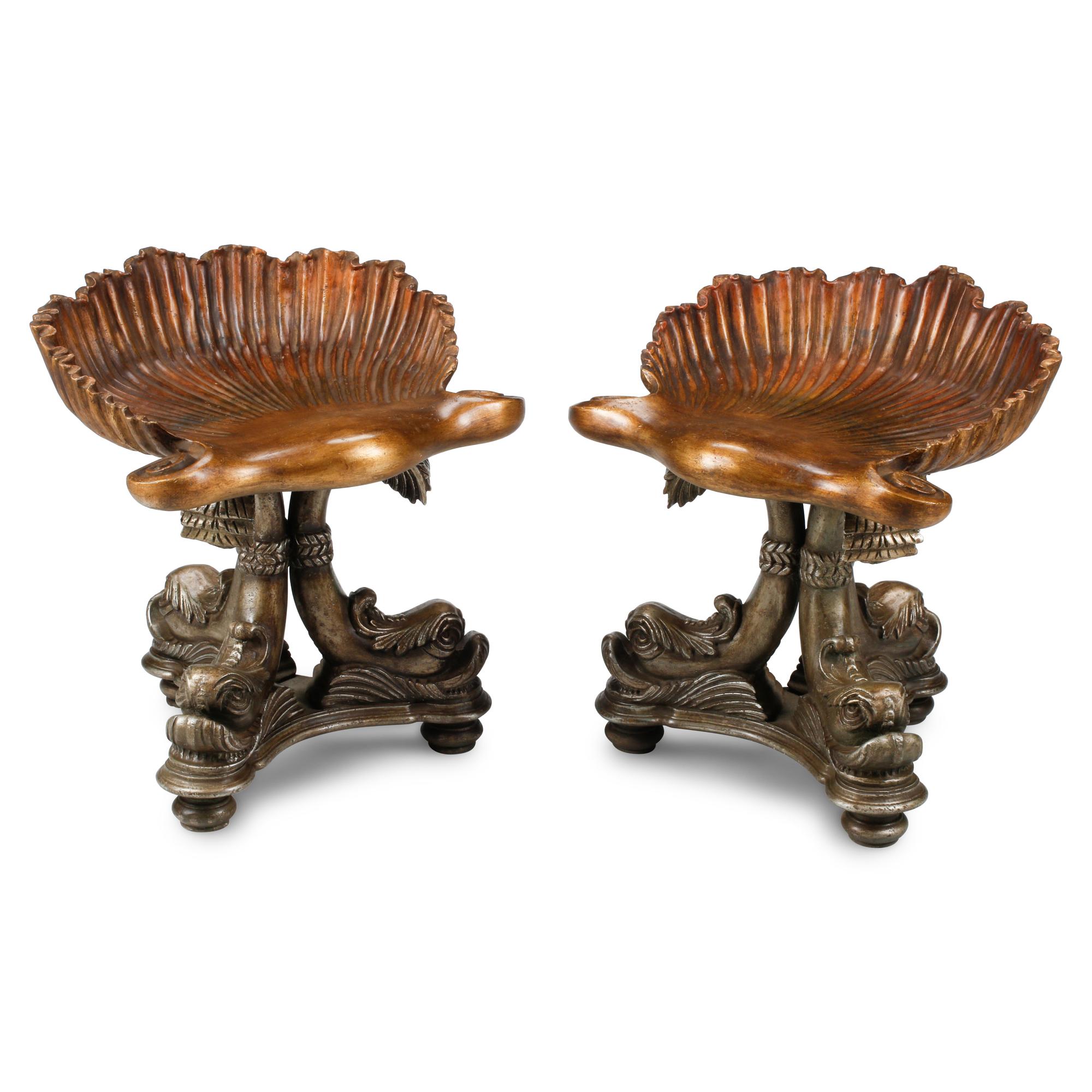 A Pair of Italian "Grotto" Style Shell-Form Piano Stools