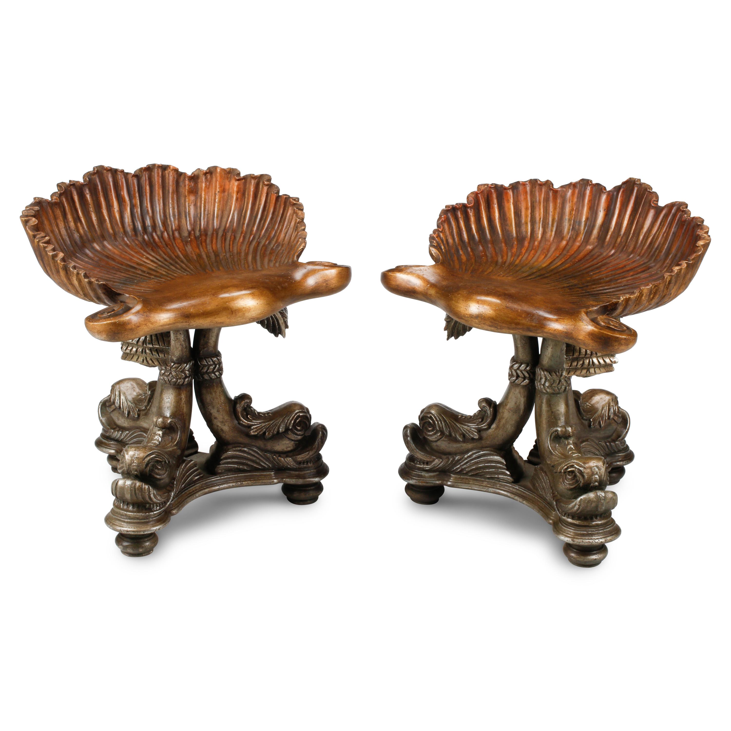 A Pair of Italian "Grotto" Style Shell-Form Piano Stools