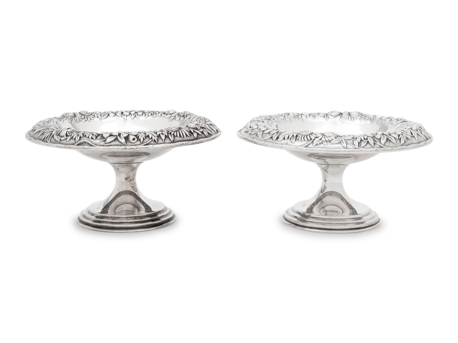 A Pair of S. Kirk and Son Silver Repoussé Compotes