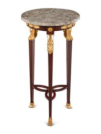 An Empire Style Gilt Bronze Mounted Mahogany Marble-Top Side Table