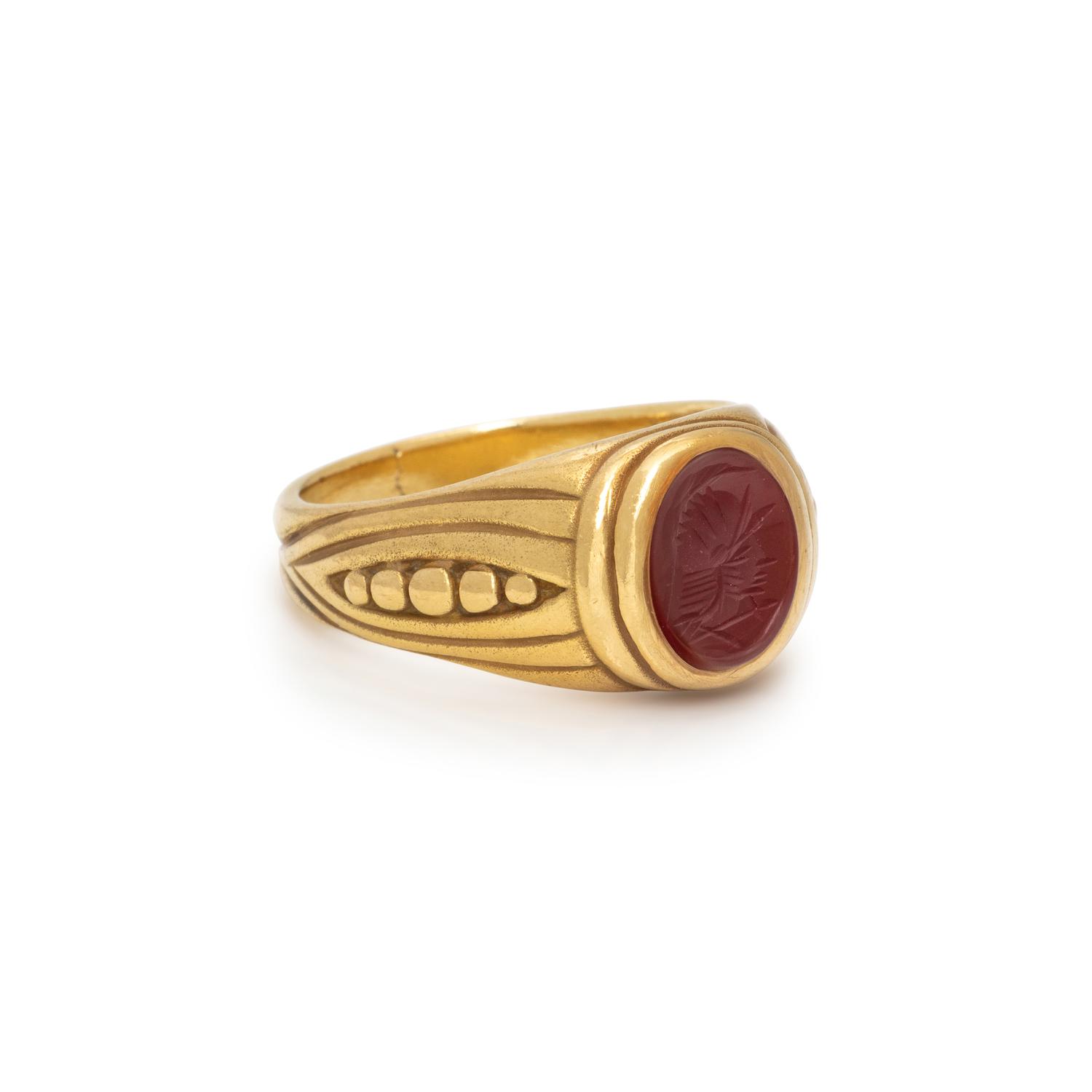VAHE NALTCHAYAN, YELLOW GOLD AND CARNELIAN INTAGLIO RING