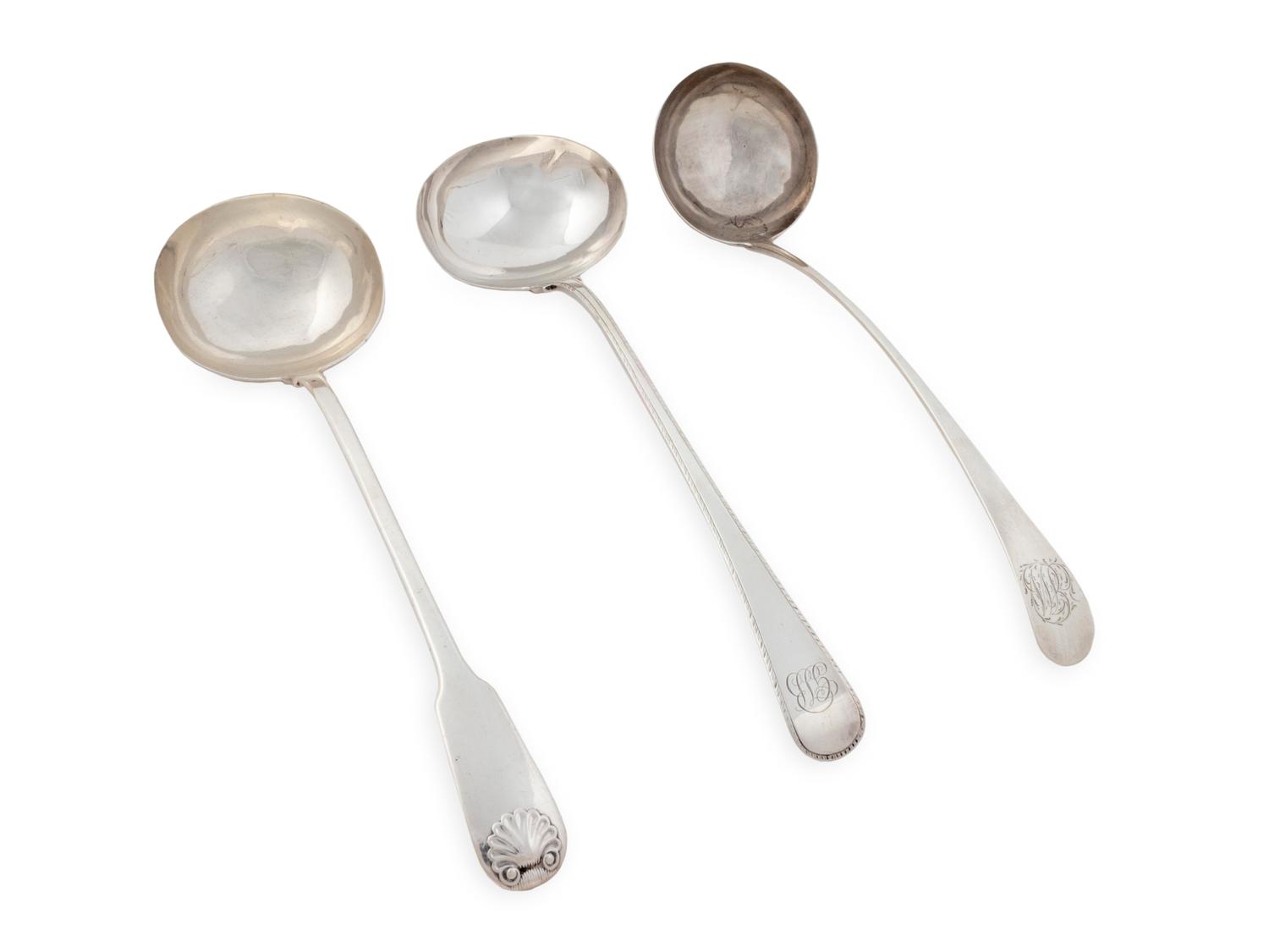Three English Silver Ladles — First Half 19th Century