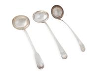 Three English Silver Ladles — First Half 19th Century