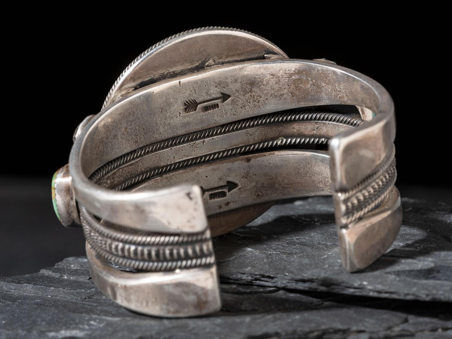 Heavy Silver and Mosaic Inlay Yeibichai Bust Cuff Bracelet