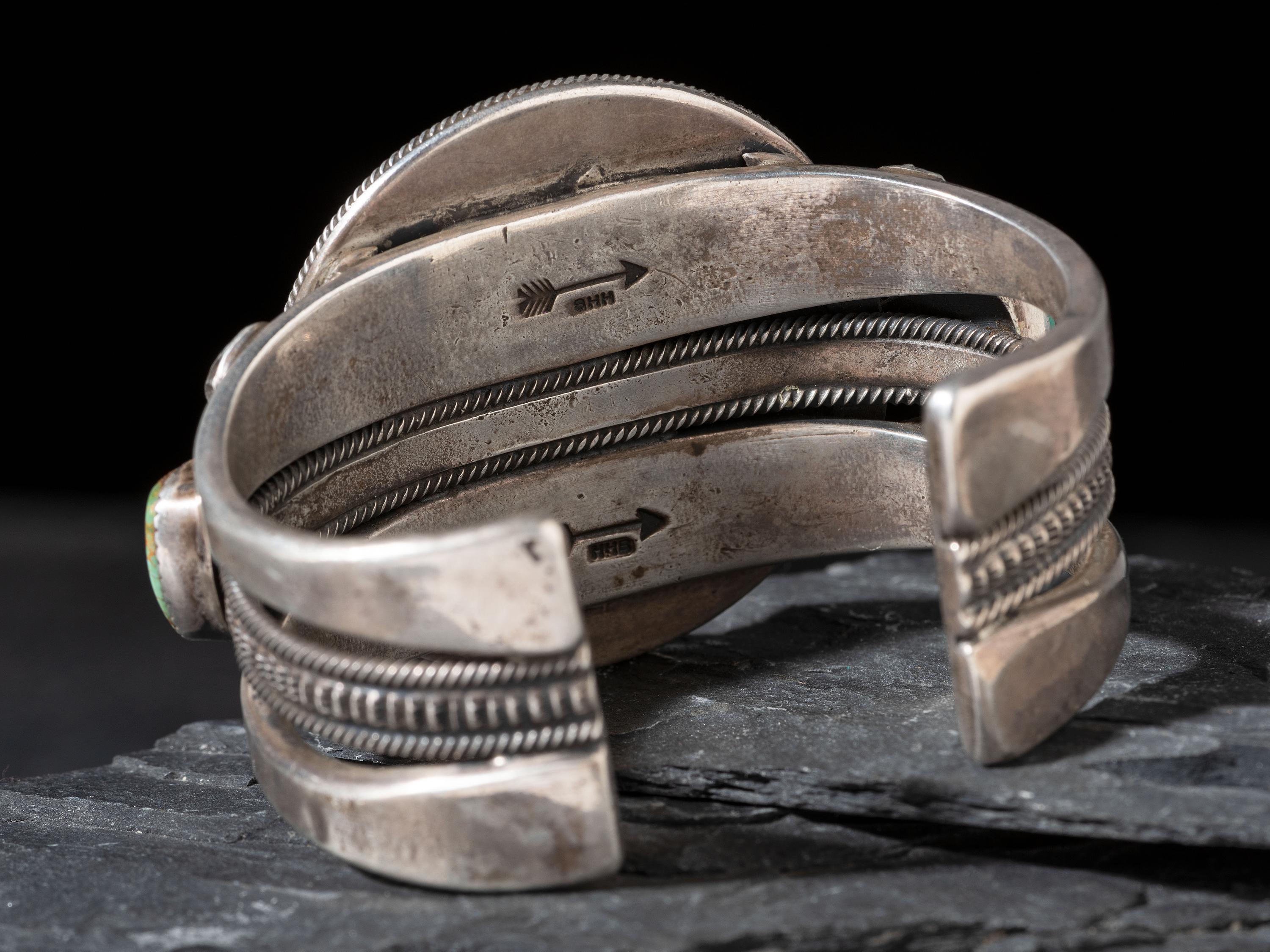 Heavy Silver and Mosaic Inlay Yeibichai Bust Cuff Bracelet