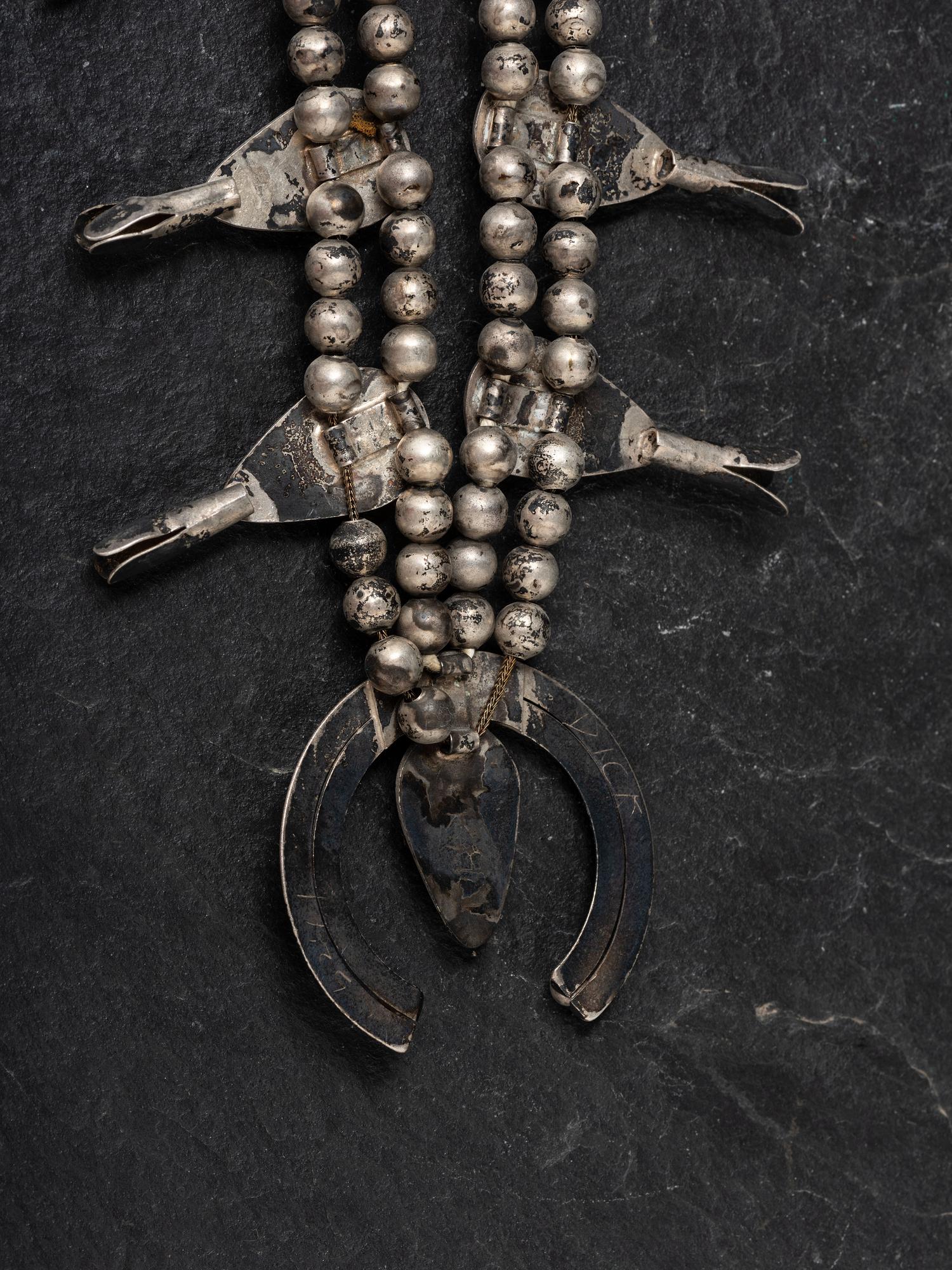 Navajo Silver and Turquoise Squash Blossom Necklace