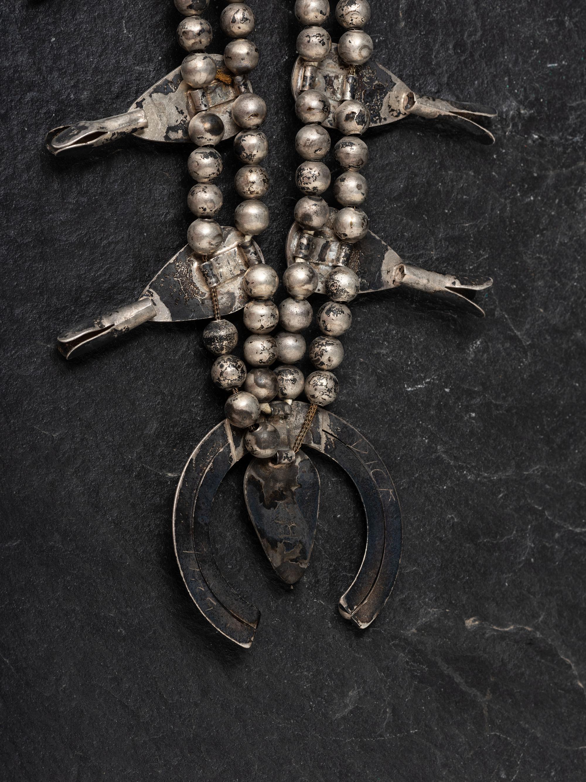 Navajo Silver and Turquoise Squash Blossom Necklace