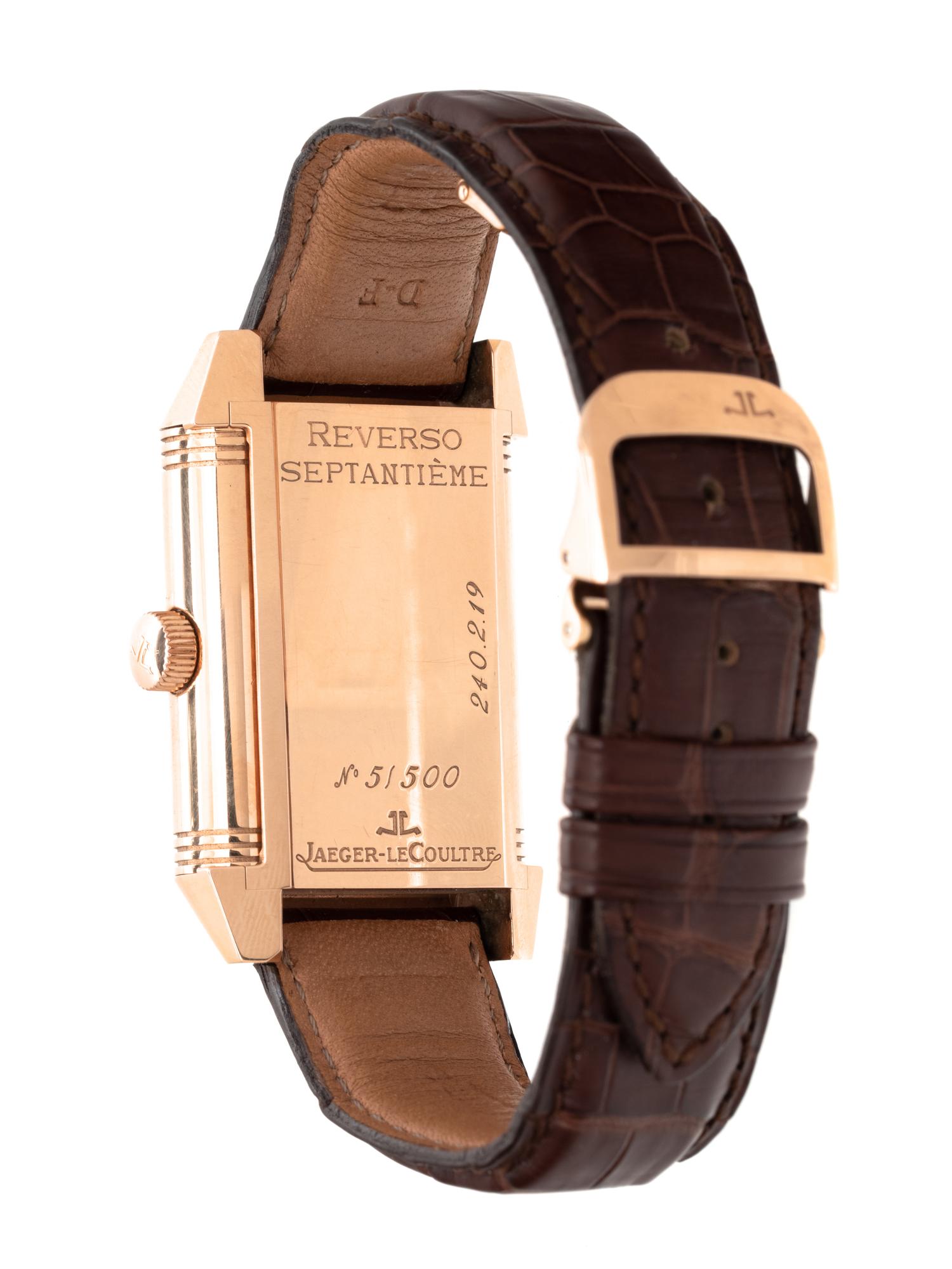 JAEGER-LeCOULTRE, 18K PINK GOLD LIMITED EDITION REF. 240.2.19 'REVERSO SEPTANTIÈME' WRISTWATCH