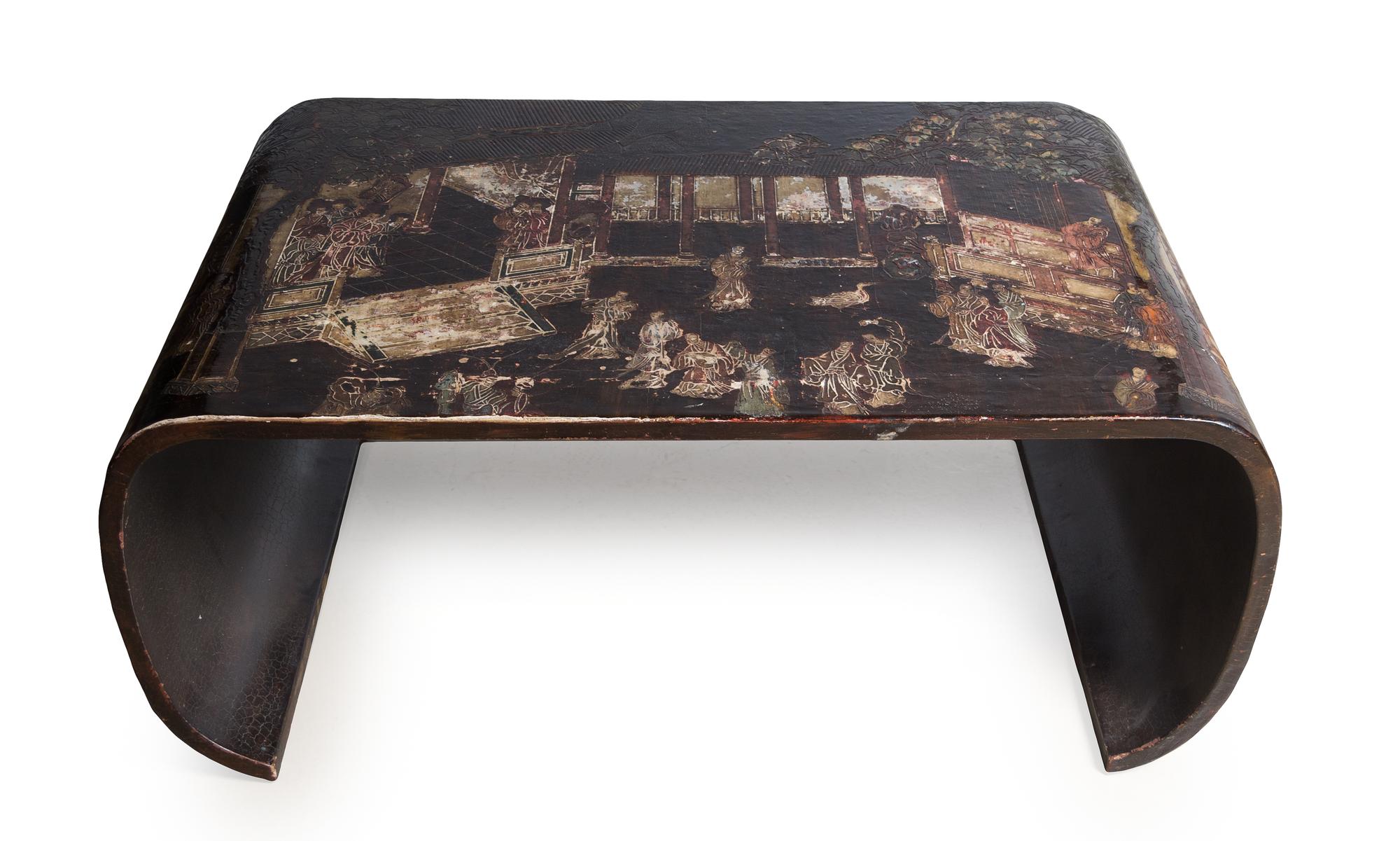 A Coromandel Style Lacquered Low Table Height 19 x width 46 x depth 29 1/2 inches.