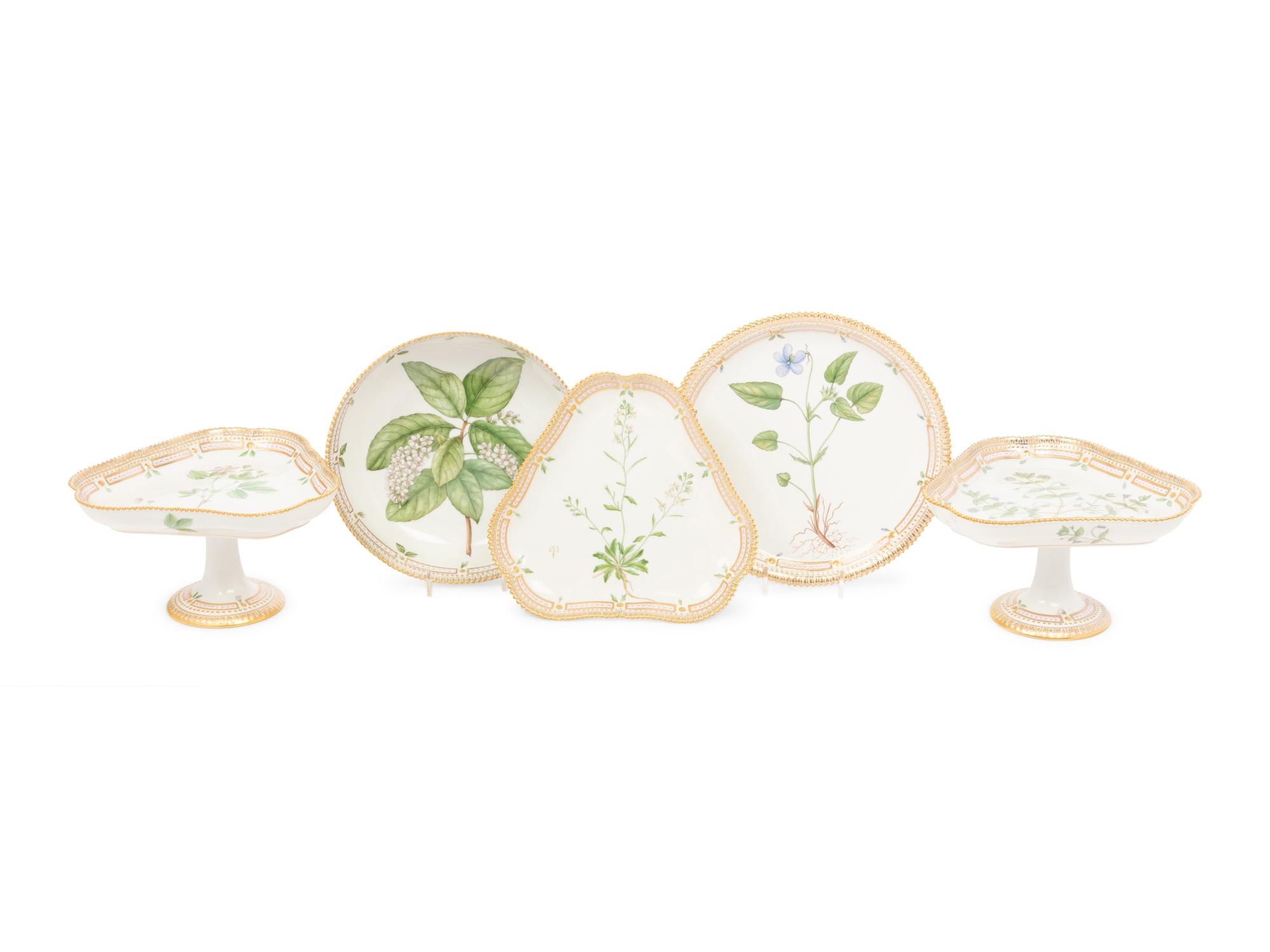 A Group of Five Royal Copenhagen Flora Danica Porcelain Table Articles