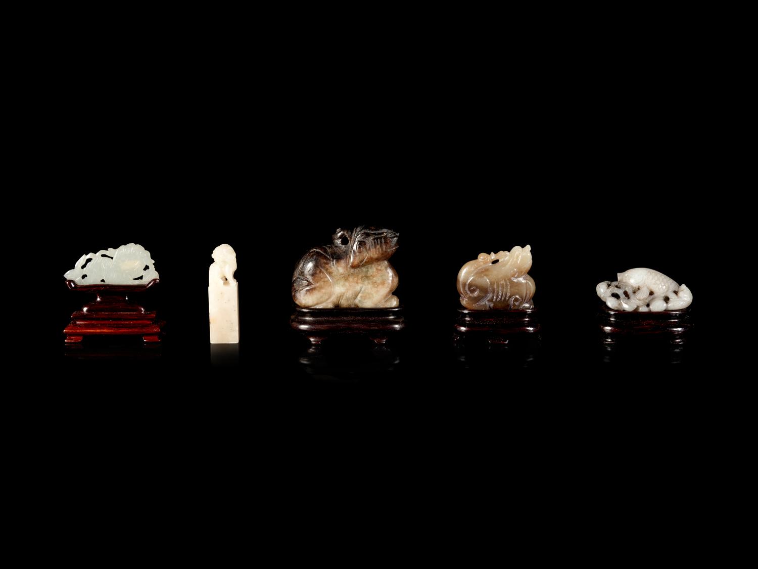 Five Chinese Carved Jade Animals