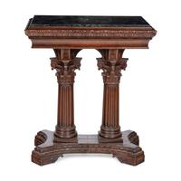 A Renaissance Style Walnut and Marble Pedestal Table