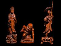 Three Chinese Carved Boxwood Figures