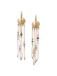 YELLOW GOLD, MULTIGEM AND SEED PEARL EARRINGS