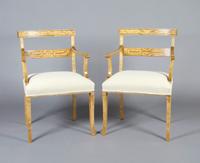 A Pair of Swedish Biedermeier Style Birch Armchairs, Height 34 inches.