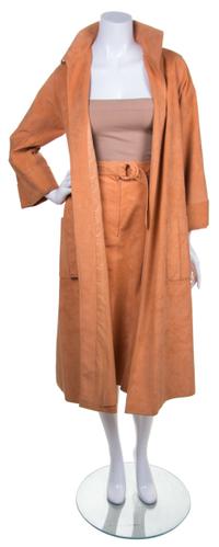 A Halston Orange Ultrasuede Coat Ensemble, Size 10.