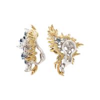 DIAMOND AND SAPPHIRE EARCLIPS WITH YELLOW GOLD JACKETS