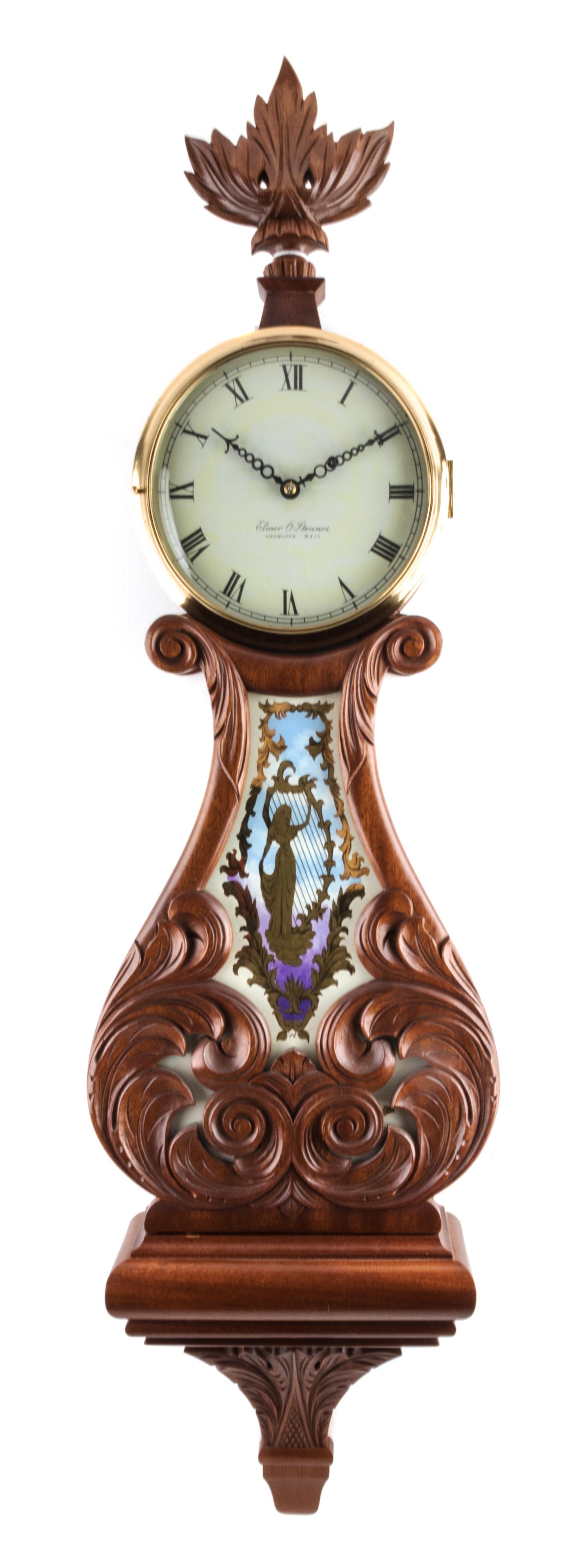 An American Mahogany Lyre Clock Height 43 inches. — ELMER O. STENNES, WEYMOUTH, MASSACHUSETTS, 20TH CENTURY