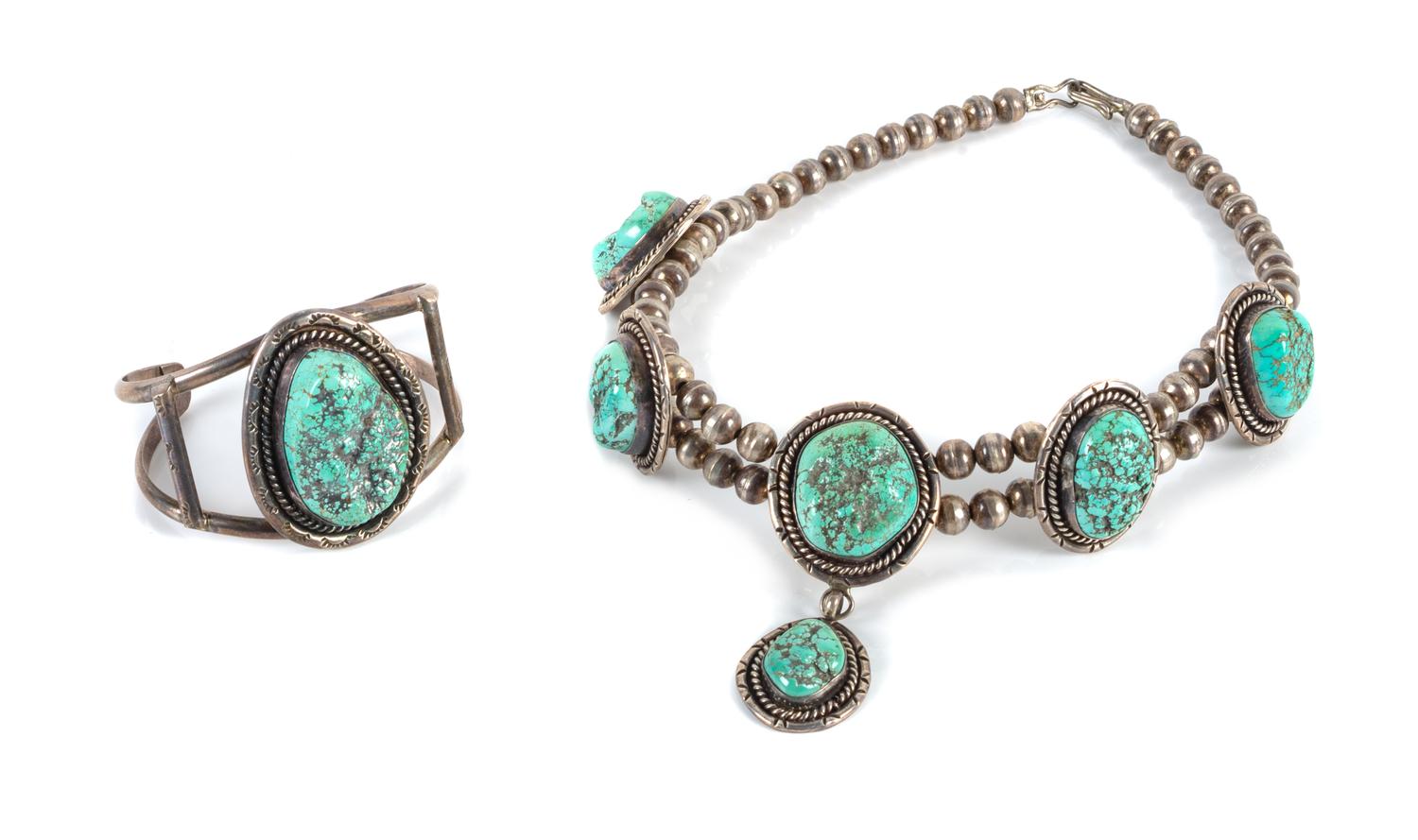 Southwestern Silver and Turquoise Necklace Length of first 22 inches