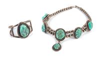 Southwestern Silver and Turquoise Necklace Length of first 22 inches