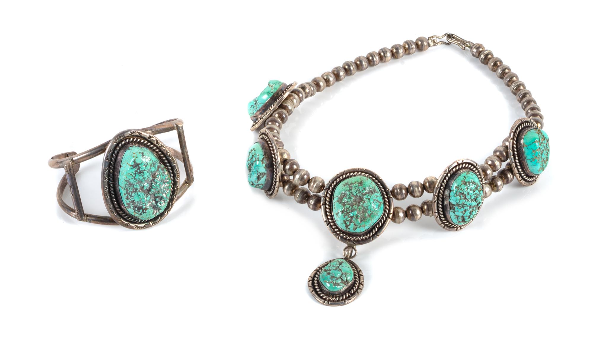 Southwestern Silver and Turquoise Necklace Length of first 22 inches