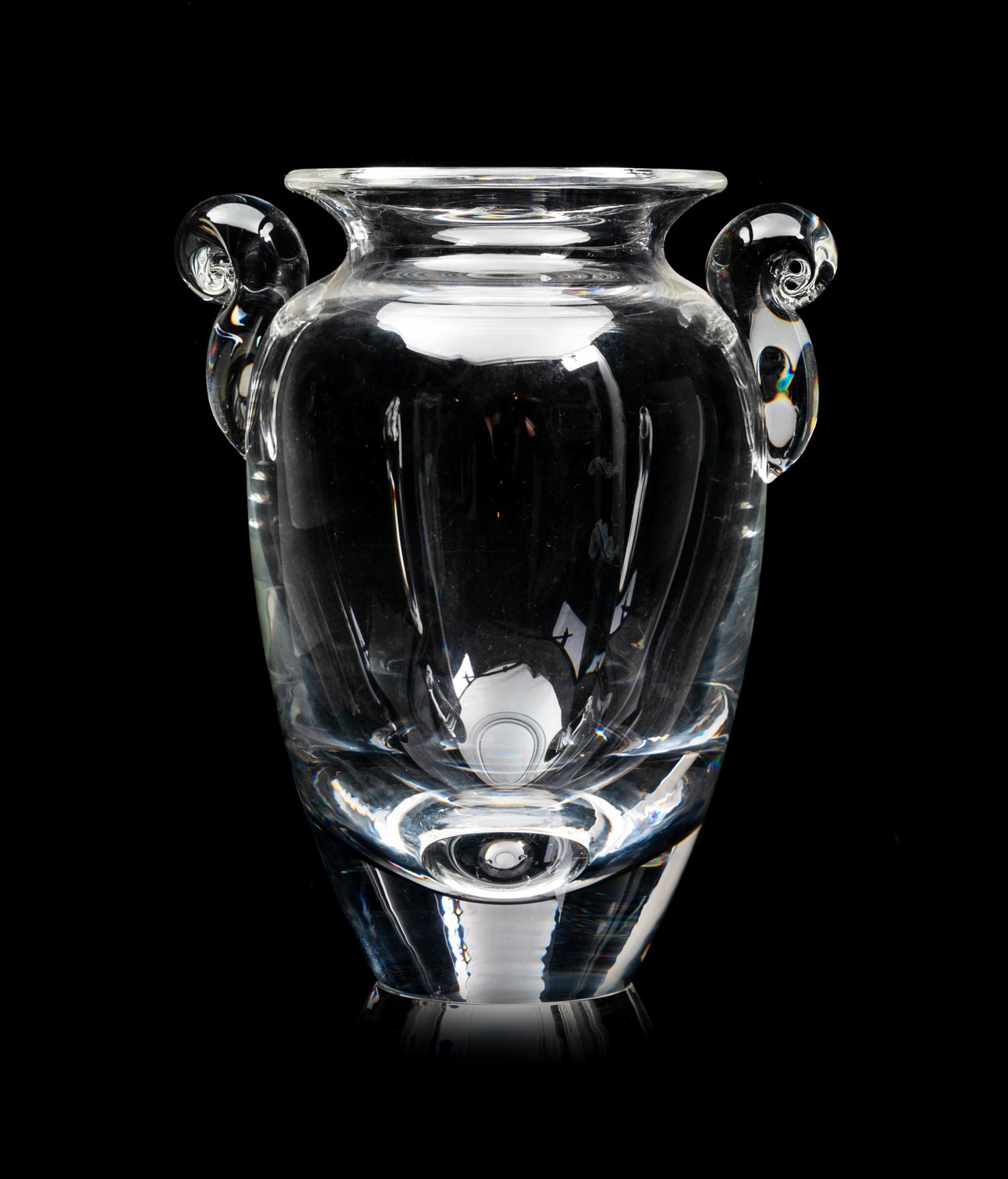 A Steuben Handled Vase Height 9 1/4 inches.