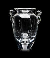 A Steuben Handled Vase Height 9 1/4 inches.