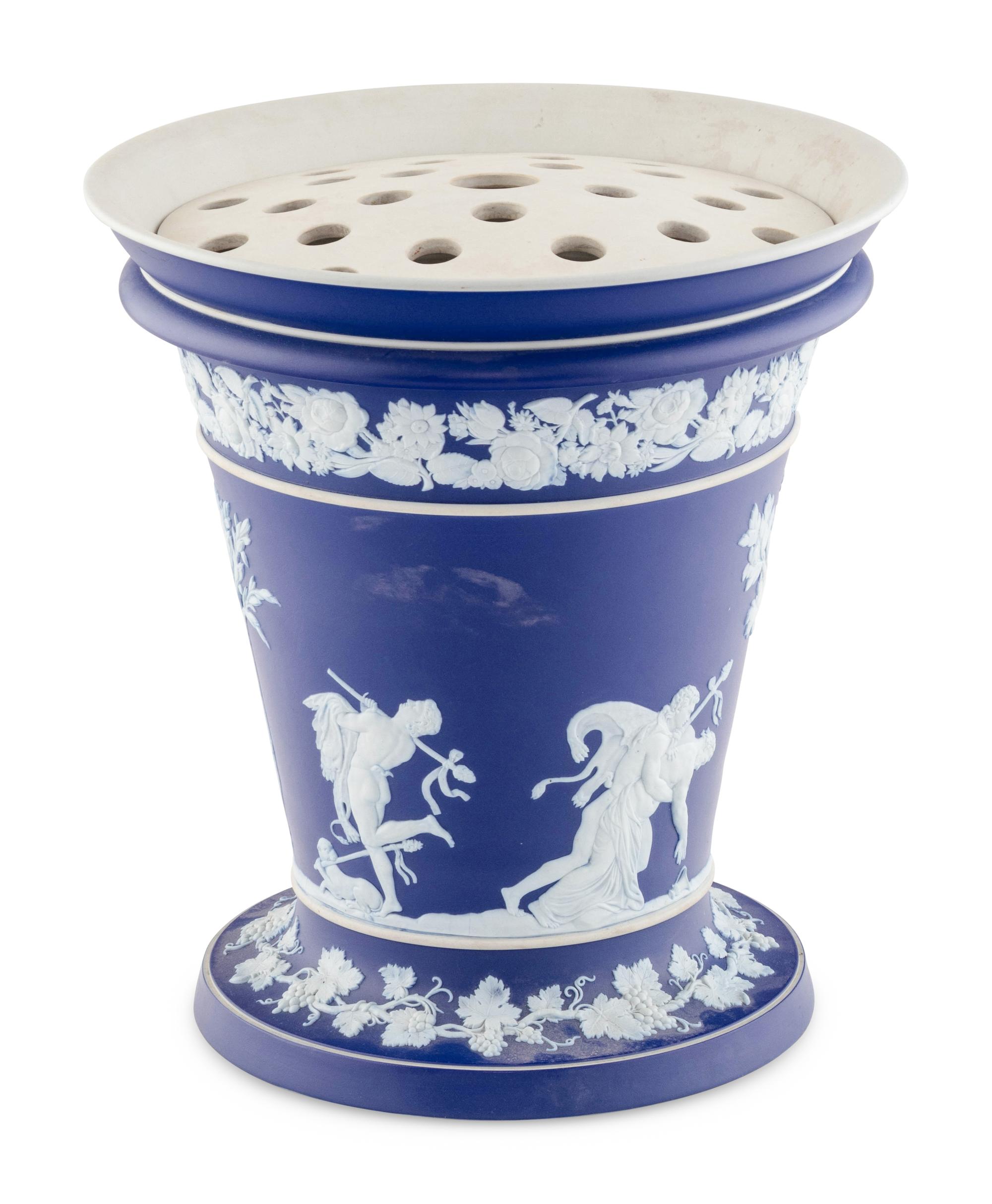 A Large Wedgwood Jasperware Vase and Flower Frog