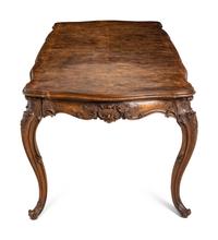 A Louis XV Style Carved Burl Walnut Dining Table