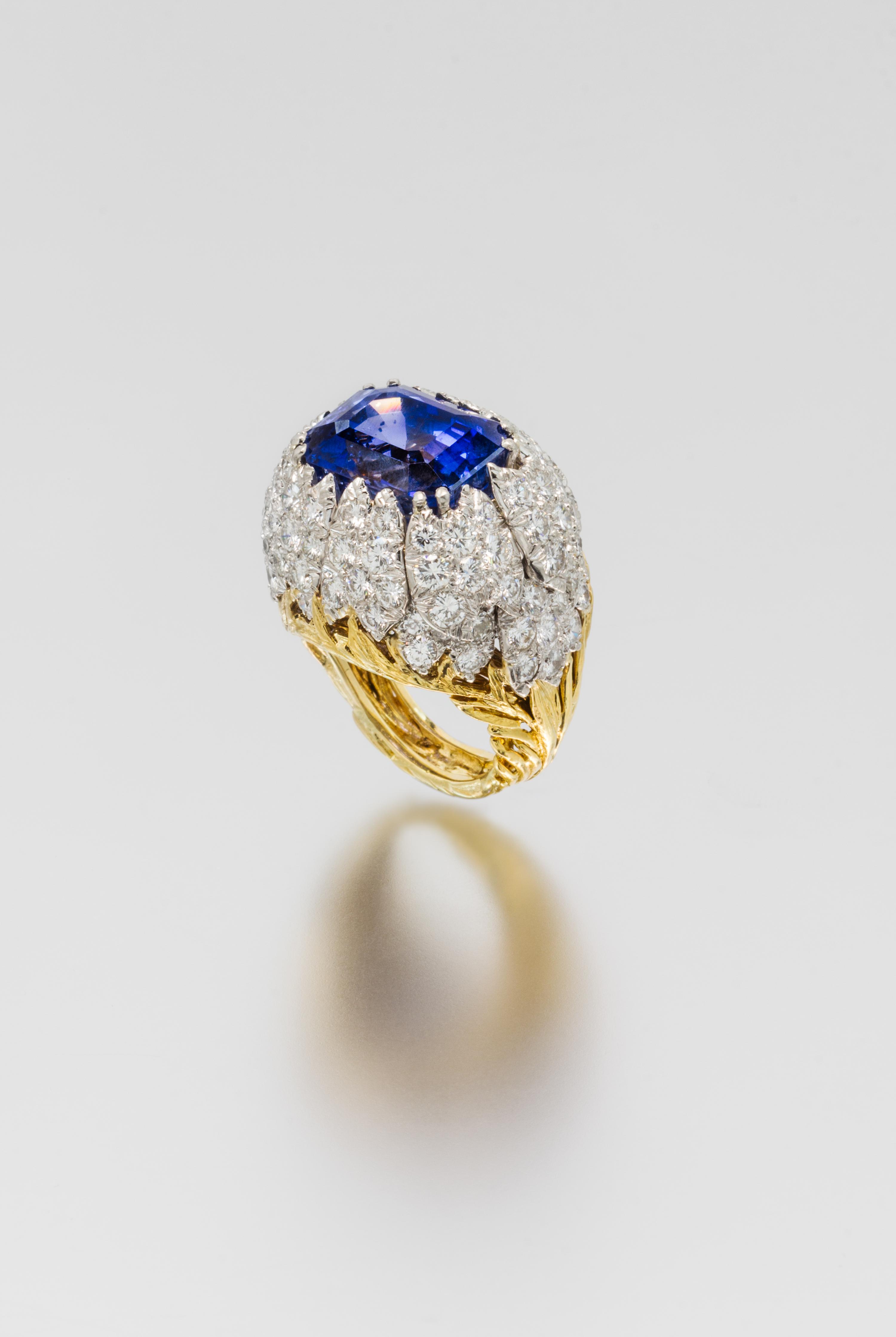 A Platinum, 18 Karat Yellow Gold, Sapphire and Diamond Ring, David Webb, 14.80 dwts.