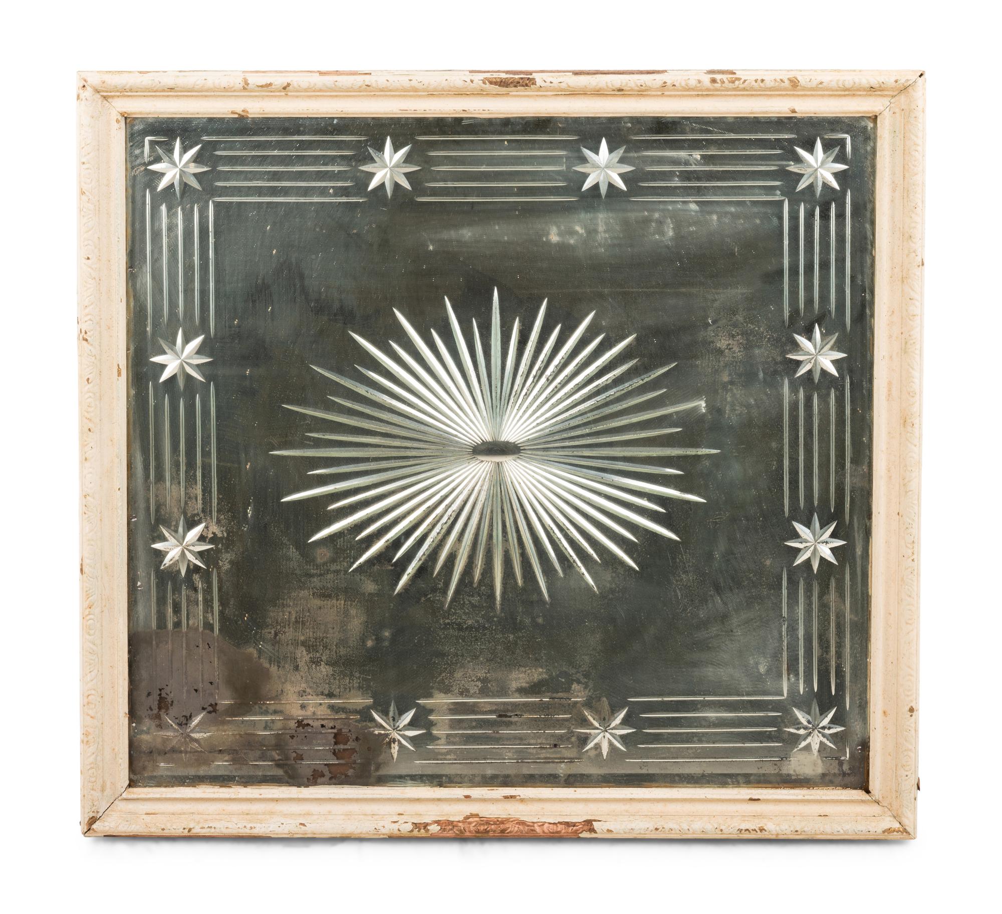 An Etched Glass Mirror with a Painted Frame