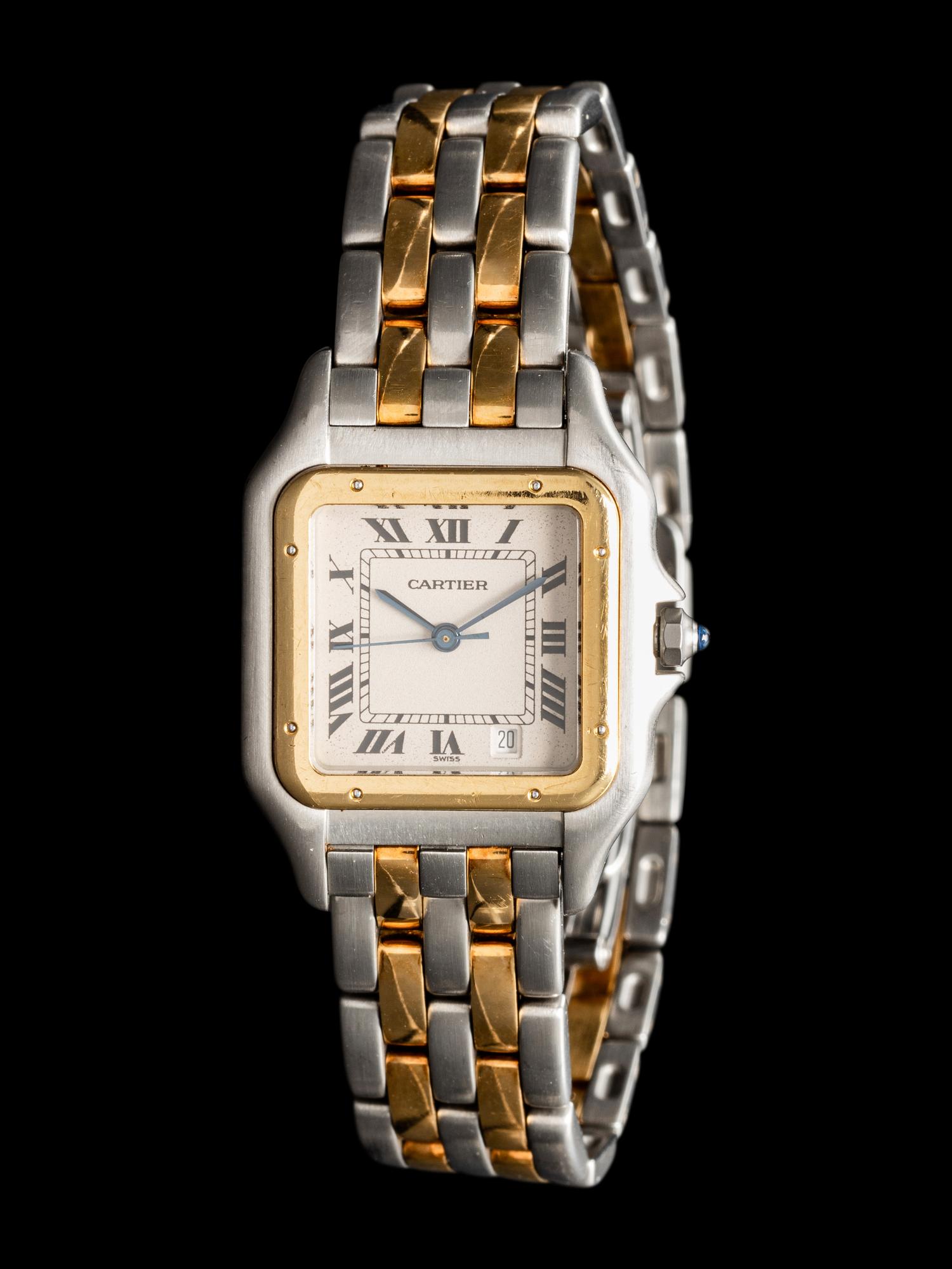 CARTIER, STAINLESS STEEL AND 18K YELLOW GOLD 'PANTHÈRE' WATCH