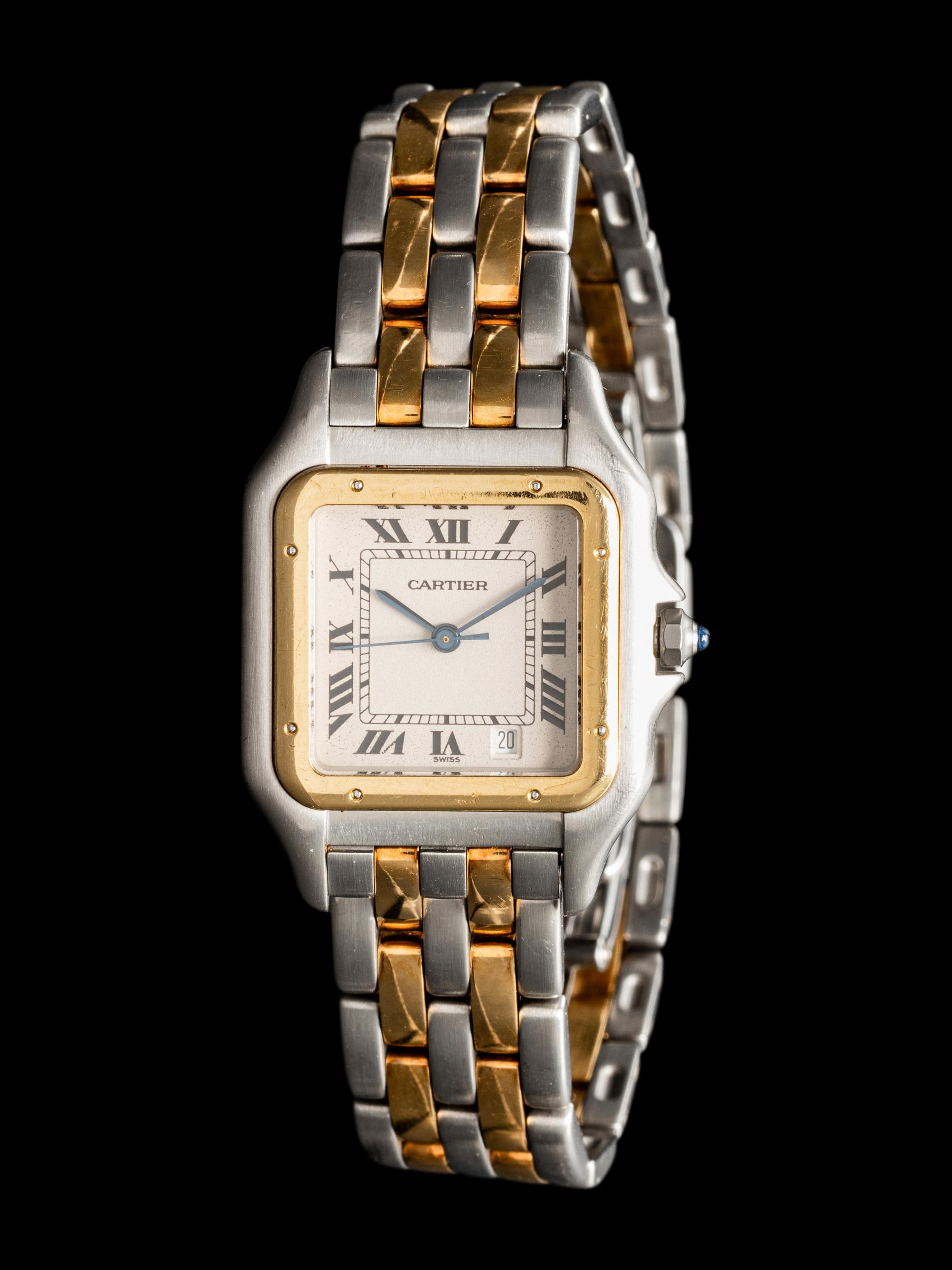 CARTIER, STAINLESS STEEL AND 18K YELLOW GOLD 'PANTHÈRE' WATCH