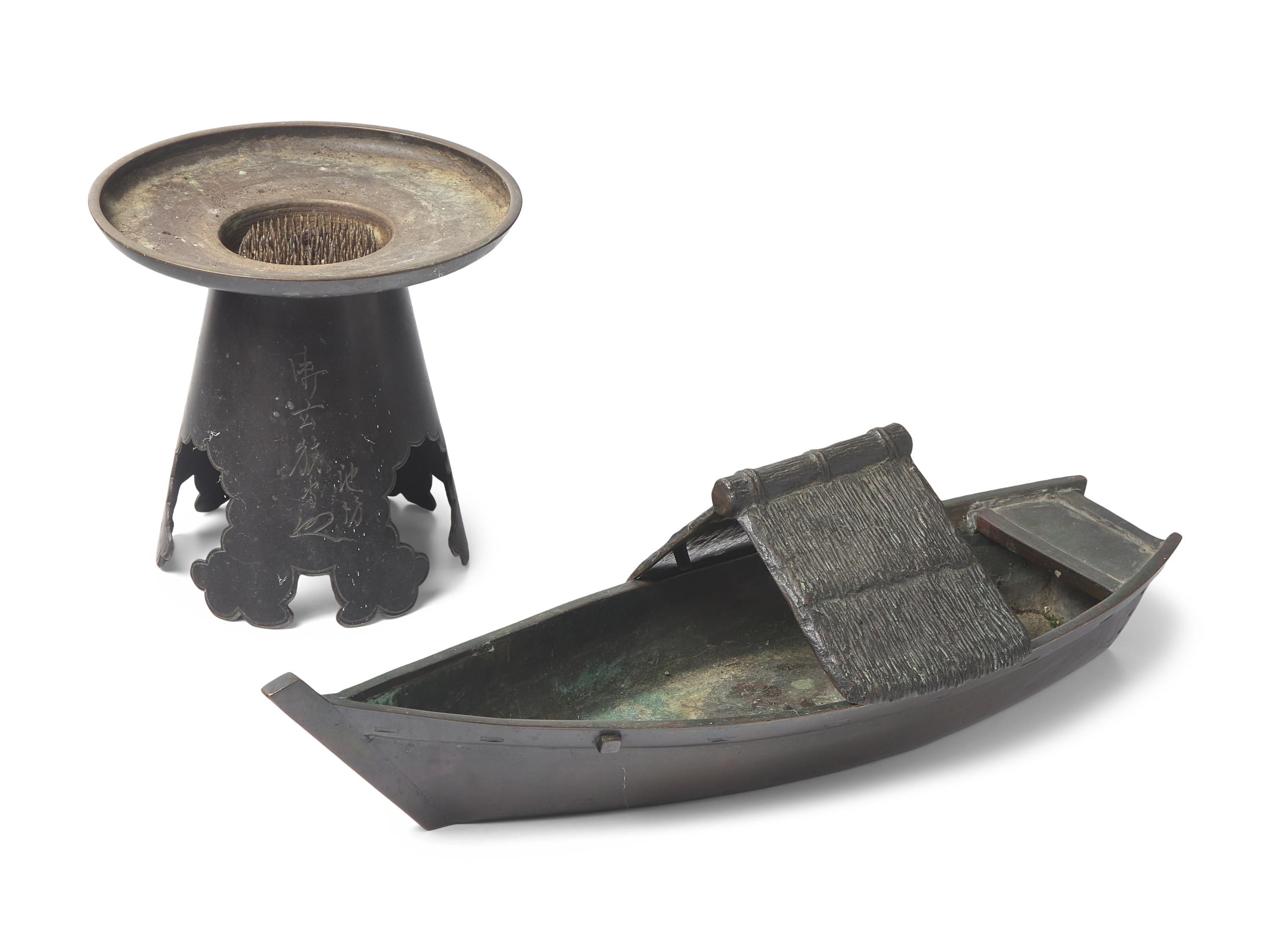 Two Japanese Bronze Ikebana Flower Vessels, 19th/20th Century