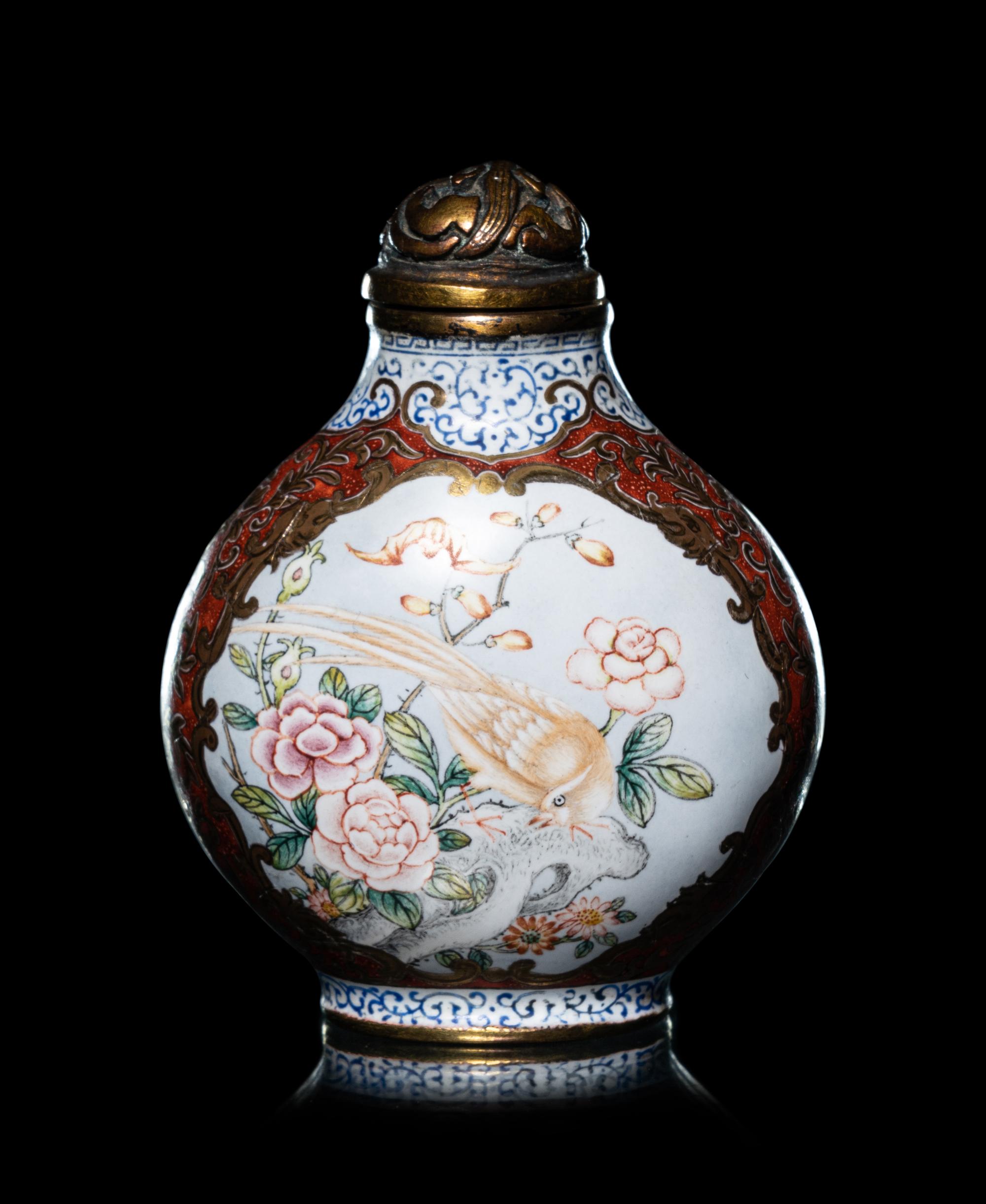 A Set of Six Peking Enamel on Copper Snuff Bottles