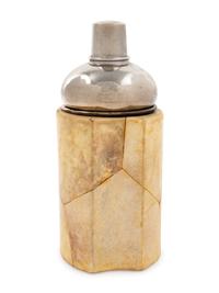 A Lacquered Parchment and Chromed Metal Mounted Cocktail Shaker