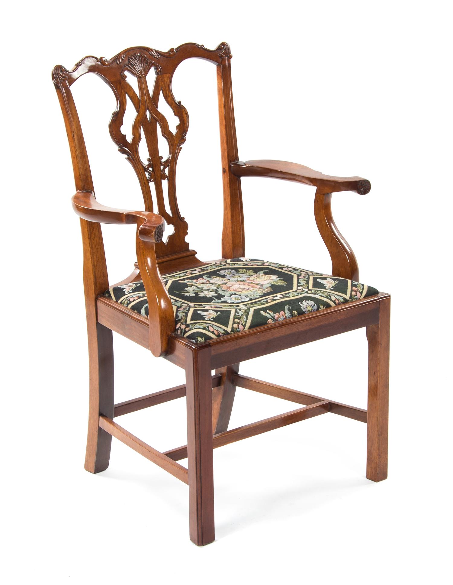 A Chippendale Style Mahogany Armchair, EARLY 20TH CENTURY, Height 38 1/2 inches. — EARLY 20TH CENTURY,