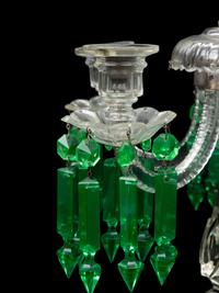 An Irish Cut and Colored Glass Six-Light Candelabrum and an American Silver-Plate Etched and Cut Glass Hurricane Lamp