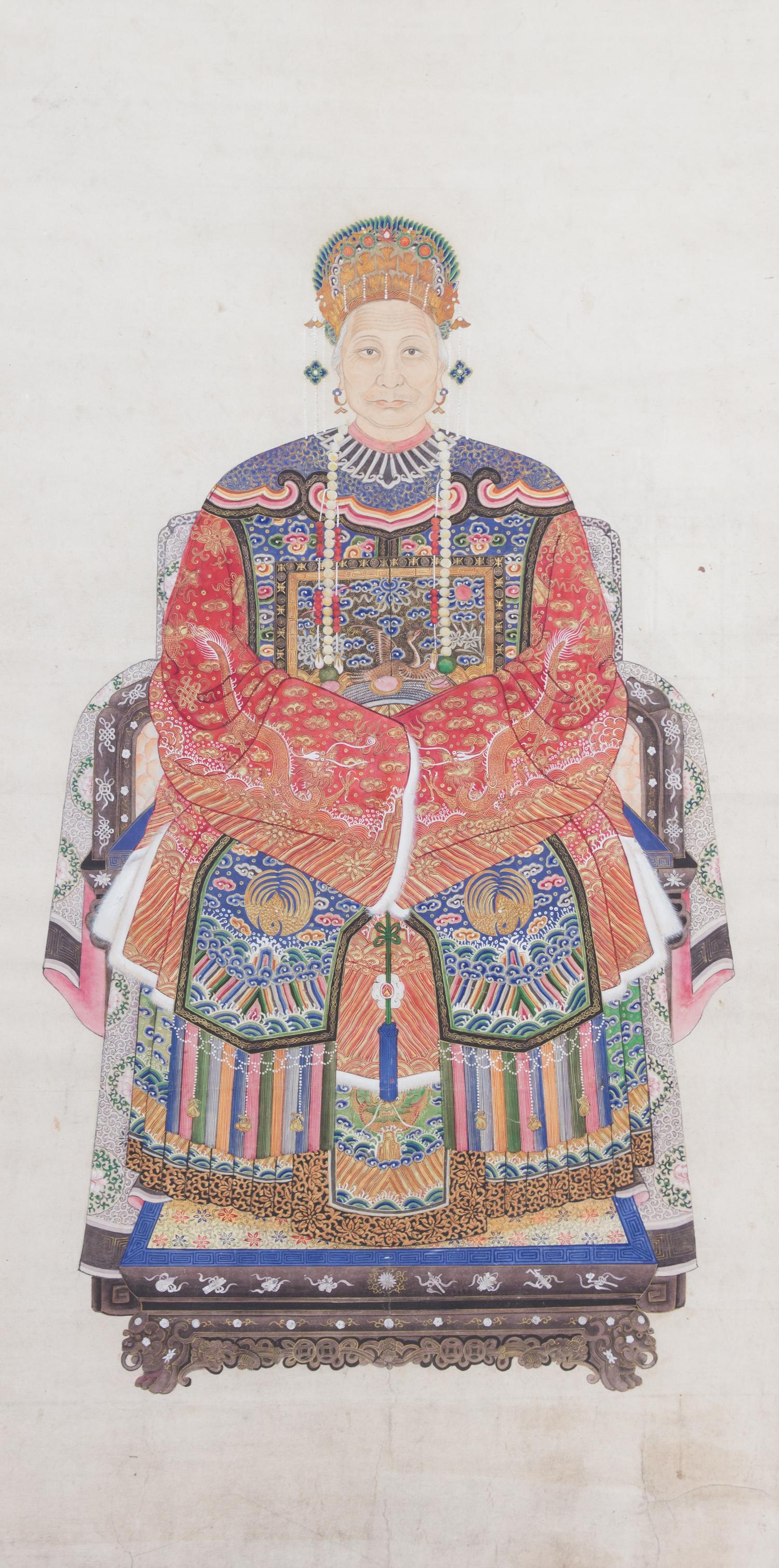 A Chinese Ink and Color on Paper Ancestor Portrait of a Lady Height 56 x width 28 inches. — 19TH CENTURY