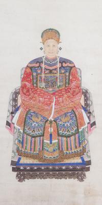 A Chinese Ink and Color on Paper Ancestor Portrait of a Lady Height 56 x width 28 inches. — 19TH CENTURY