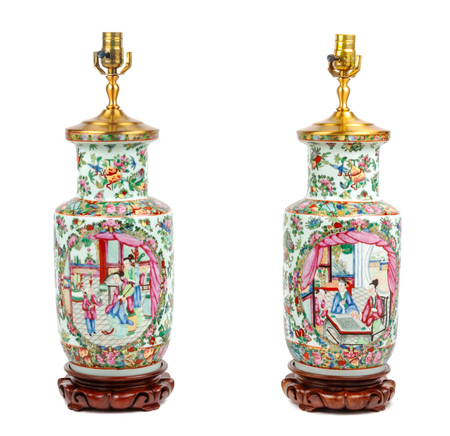 A Pair of Famille Rose Porcelain Jars Mounted as Lamps