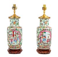 A Pair of Famille Rose Porcelain Jars Mounted as Lamps