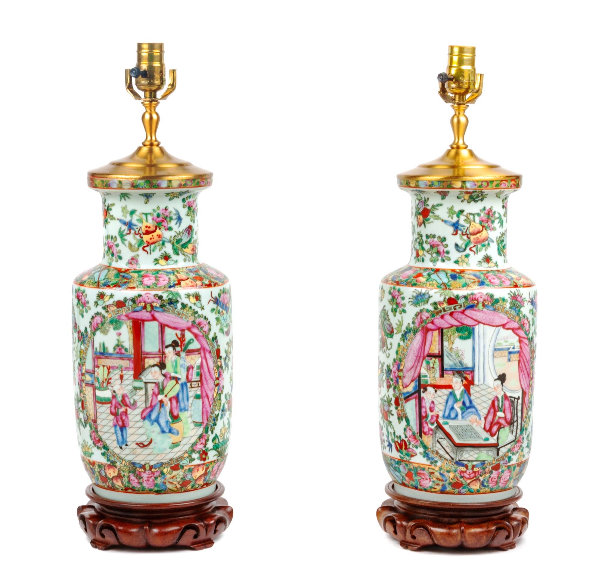 A Pair of Famille Rose Porcelain Jars Mounted as Lamps