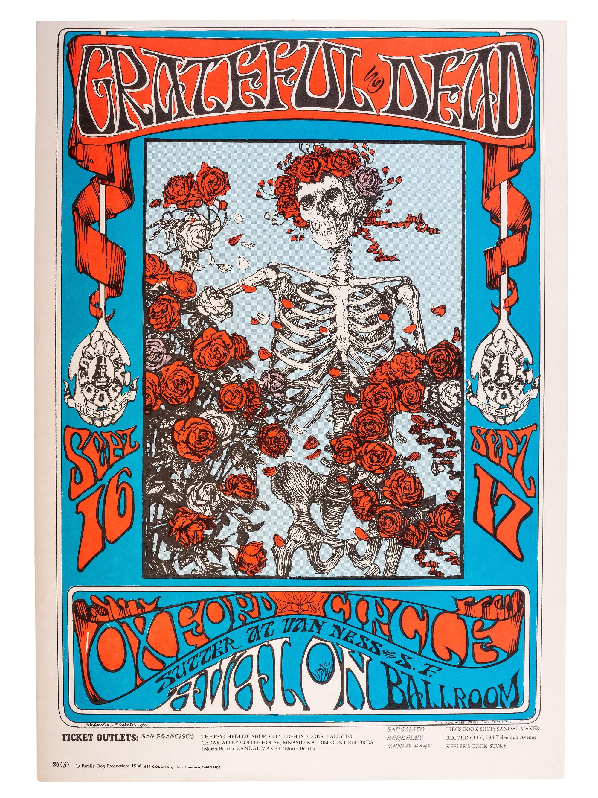 [MUSIC] -- [POSTERS]. MOUSE, Stanley, and KELLEY, Alton, artists. The Family Dog Presents Grateful Dead and Oxford Circle at the Avalon Ballroom . San Francisco, CA: Family Dog Productions, 1966.